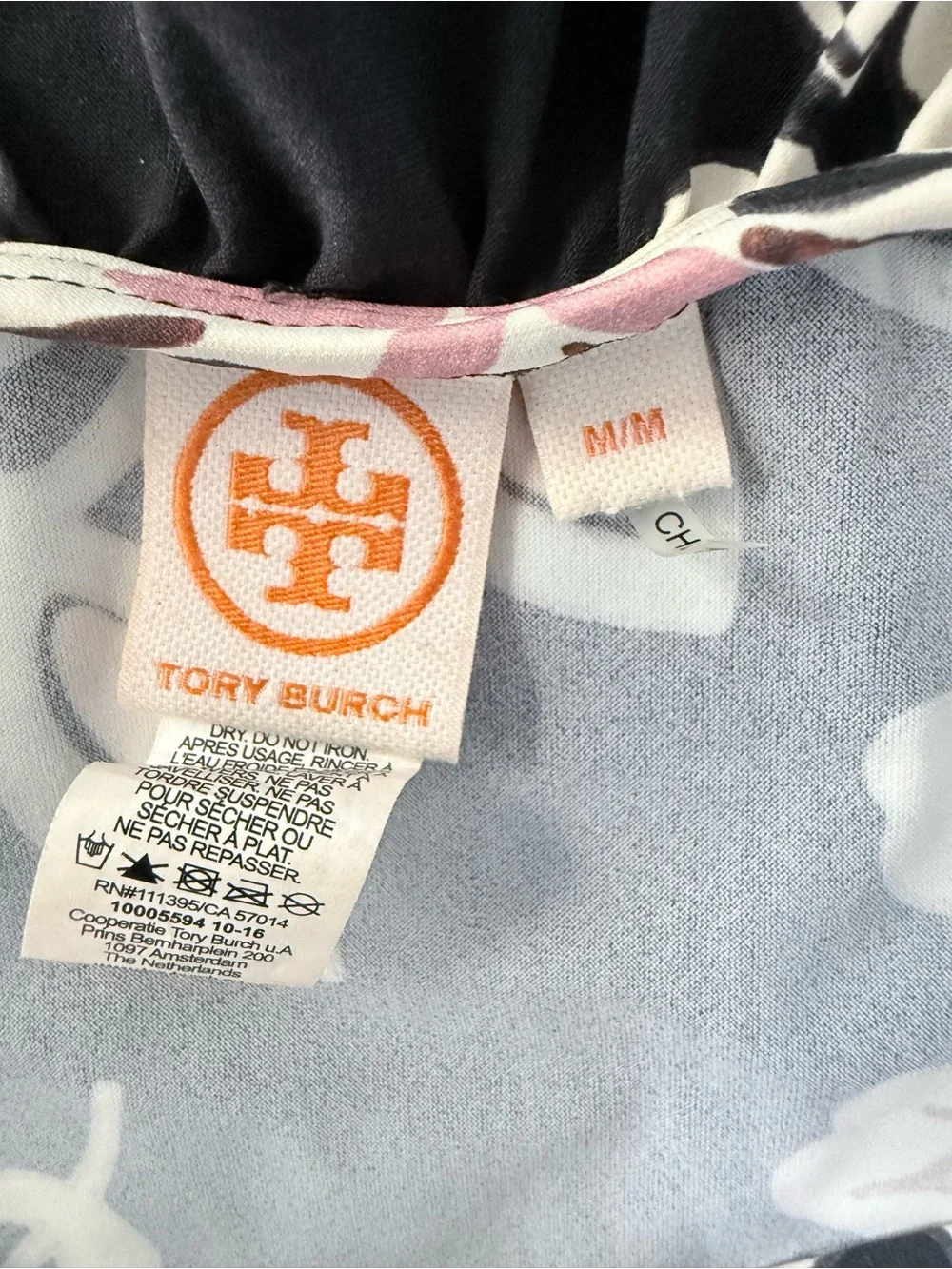 Tory Burch Floral Ruffle One Piece Swimsuit Size M Black Multicolоr
